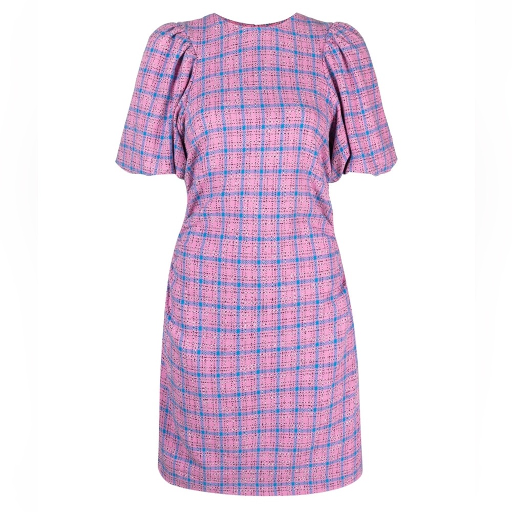 GANNI Pink and Blue Plaid Women's Dress